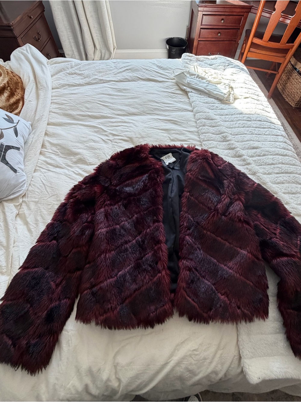 Cropped Burgundy Faux Fur Teddy Jacket